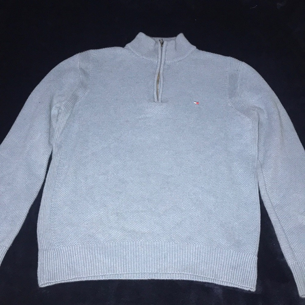 light blue Tommy Hilfiger quarter zip sweater